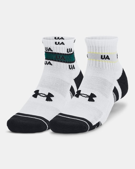 Unisex UA Performance Cotton 2-Pack Quarter Socks in White image number 0
